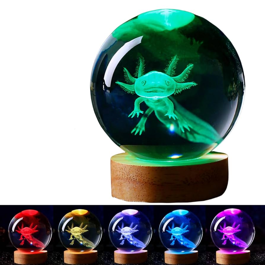 3.15 inch Axolotl Crystal Ball Lamp,3D K9 Crystal Ball Night